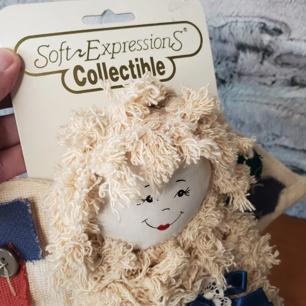 Dan Dee Soft Expressions Collectible Rustic Rag Angel Decorative Doll Blue Bows